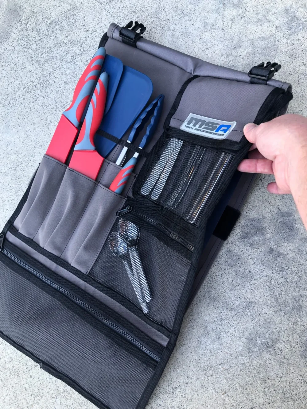 Drop Slide Clip-On Table With Cutlery Roll - Image 7